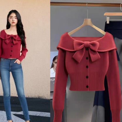 Women's Elegant Burgundy Sweater Coat - Long Sleeve, Round Neck, Button Front. Cozy Fall/Winter Casual Outerwear.