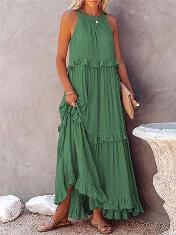 2026 summer new holiday lotus leaf edge long dress big swing elegant beach dress women