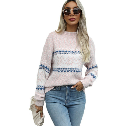 Chenille european and american christmas knit sweater - 2026 autumn/winter new arrival - women's semi-high neck snowflake sweater