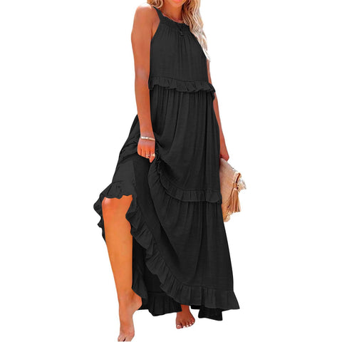 2026 summer new holiday lotus leaf edge long dress big swing elegant beach dress women