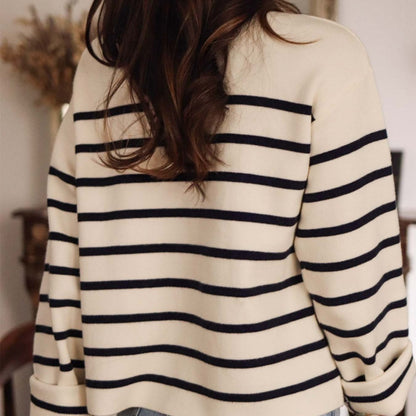 Women's Elegant Striped Long-Sleeve Button-Front