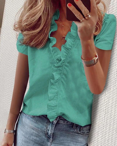 Spring and summer European and American new long-sleeved ruffle shirt women's shirt
