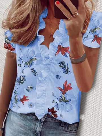 Spring and summer European and American new long-sleeved ruffle shirt women's shirt