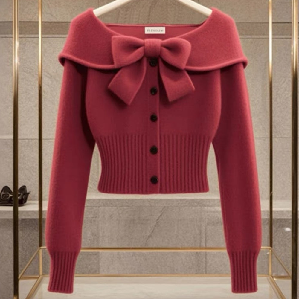 Women's Elegant Burgundy Sweater Coat - Long Sleeve, Round Neck, Button Front. Cozy Fall/Winter Casual Outerwear.