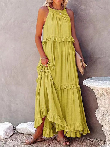 2026 summer new holiday lotus leaf edge long dress big swing elegant beach dress women
