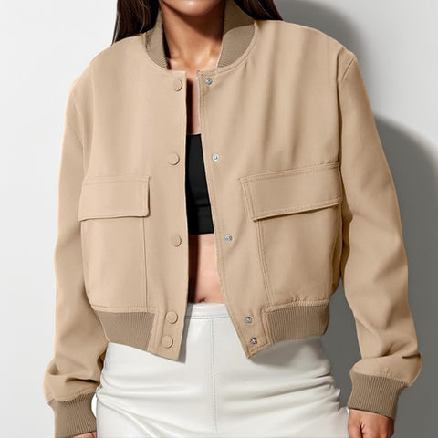 Women's Navy Blue V-Neck Blazer - Structured Short Jacket with Pockets