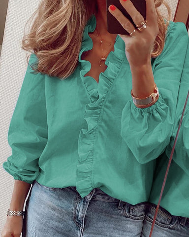 Spring and summer European and American new long-sleeved ruffle shirt women's shirt