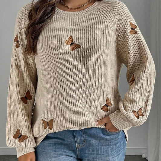 Women'S Plus Size Sweater Butterfly pattern, Relaxed Fit Pullover Sweater