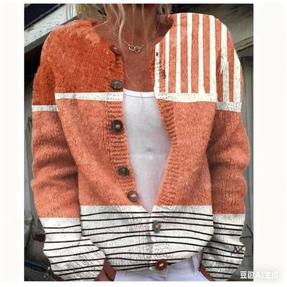 Women's Long-Sleeve Cardigan Sweater - Single Breasted with 3D Digital Print