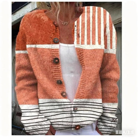 Women's Long-Sleeve Cardigan Sweater - Single Breasted with 3D Digital Print