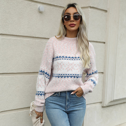 Chenille european and american christmas knit sweater - 2026 autumn/winter new arrival - women's semi-high neck snowflake sweater