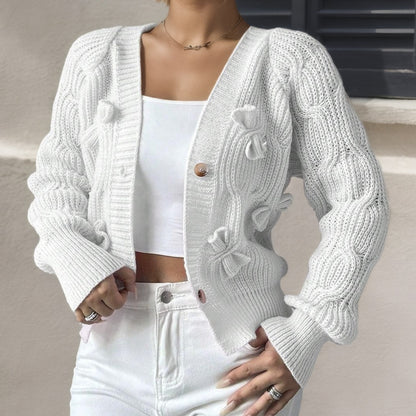 Women'S Soft  Bow Long-Sleeve Cardigan