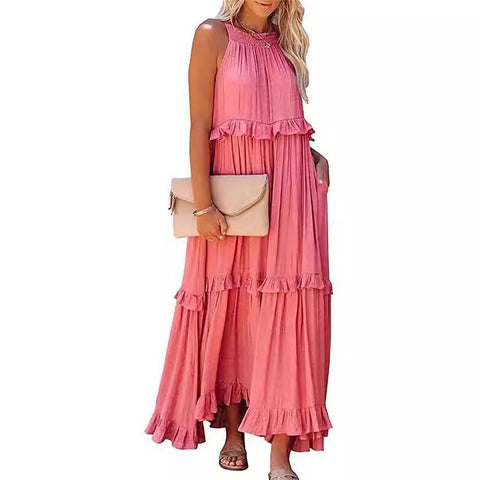 2026 summer new holiday lotus leaf edge long dress big swing elegant beach dress women
