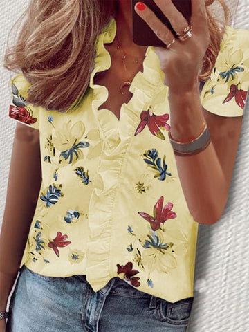Spring and summer European and American new long-sleeved ruffle shirt women's shirt