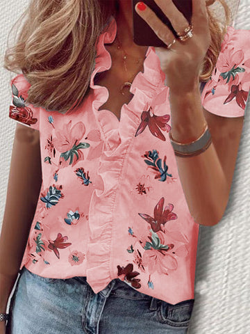 Spring and summer European and American new long-sleeved ruffle shirt women's shirt