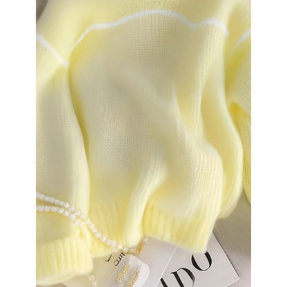Lemon Yellow Loose Long-Sleeve Sweater for Women, Stylish Top for Autumn And Winter with a Korean Vibe