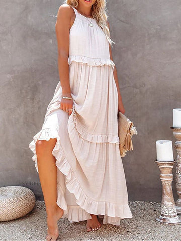 2026 summer new holiday lotus leaf edge long dress big swing elegant beach dress women