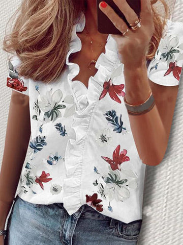 Spring and summer European and American new long-sleeved ruffle shirt women's shirt