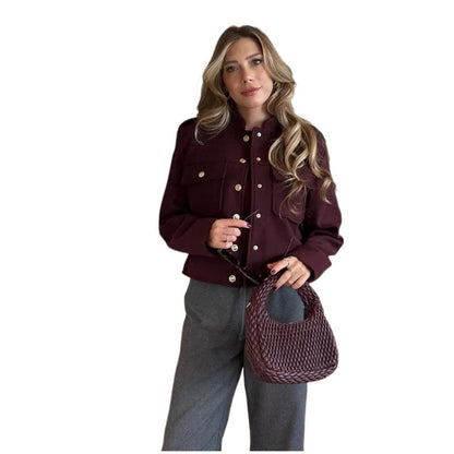 Women's Structured Button Coat - Elegant Long Sleeve Fall Winter Outfit