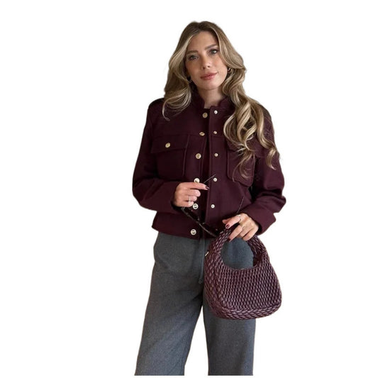 Women's Structured Button Coat - Elegant Long Sleeve Fall Winter Outfit