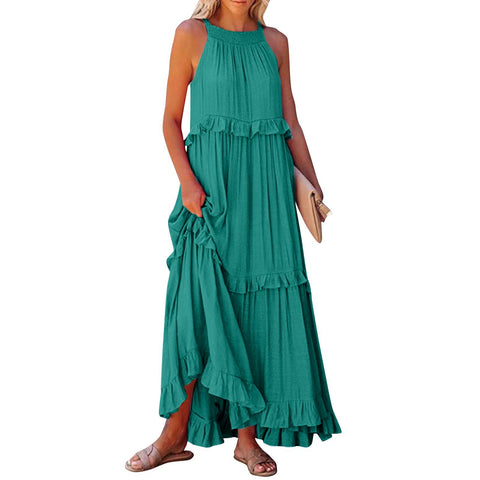 2026 summer new holiday lotus leaf edge long dress big swing elegant beach dress women