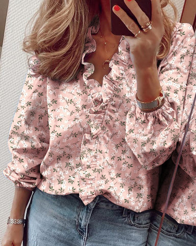 Spring and summer European and American new long-sleeved ruffle shirt women's shirt