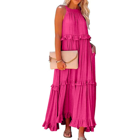 2026 summer new holiday lotus leaf edge long dress big swing elegant beach dress women
