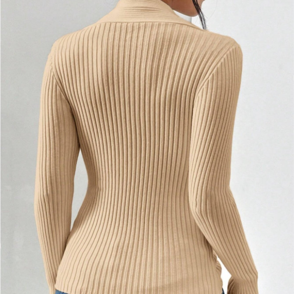 Women's Fashionable Slim-Fit Knitted Sweater - Solid Color, Long Sleeves with Ribbed Split Hem