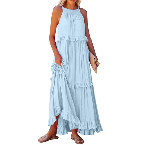 2026 summer new holiday lotus leaf edge long dress big swing elegant beach dress women