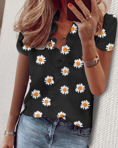 Spring and summer European and American new long-sleeved ruffle shirt women's shirt