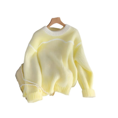 Lemon Yellow Loose Long-Sleeve Sweater for Women, Stylish Top for Autumn And Winter with a Korean Vibe