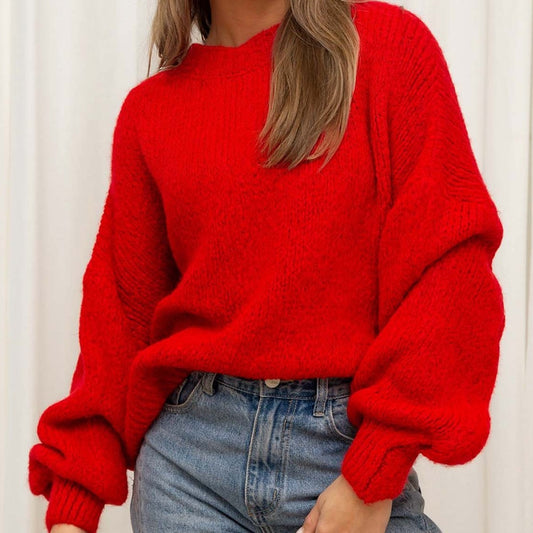 ELEGANTSUT Women's Soft Ruffled Sleeve Sweater - Round Neck Fall/Winter