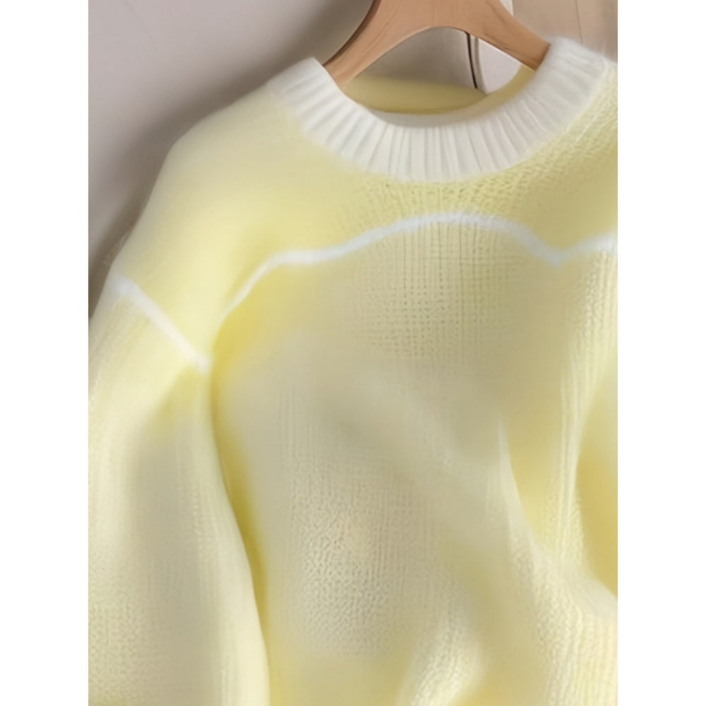 Lemon Yellow Loose Long-Sleeve Sweater for Women, Stylish Top for Autumn And Winter with a Korean Vibe