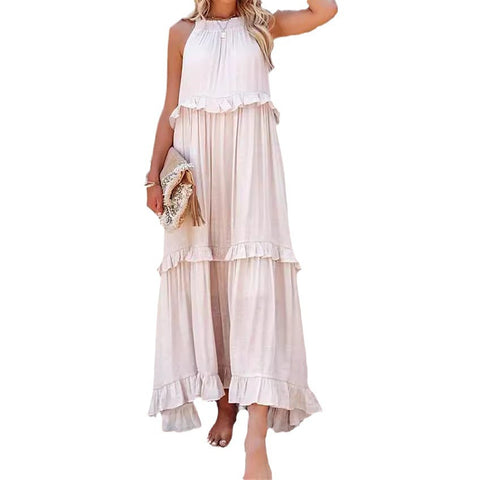 2026 summer new holiday lotus leaf edge long dress big swing elegant beach dress women