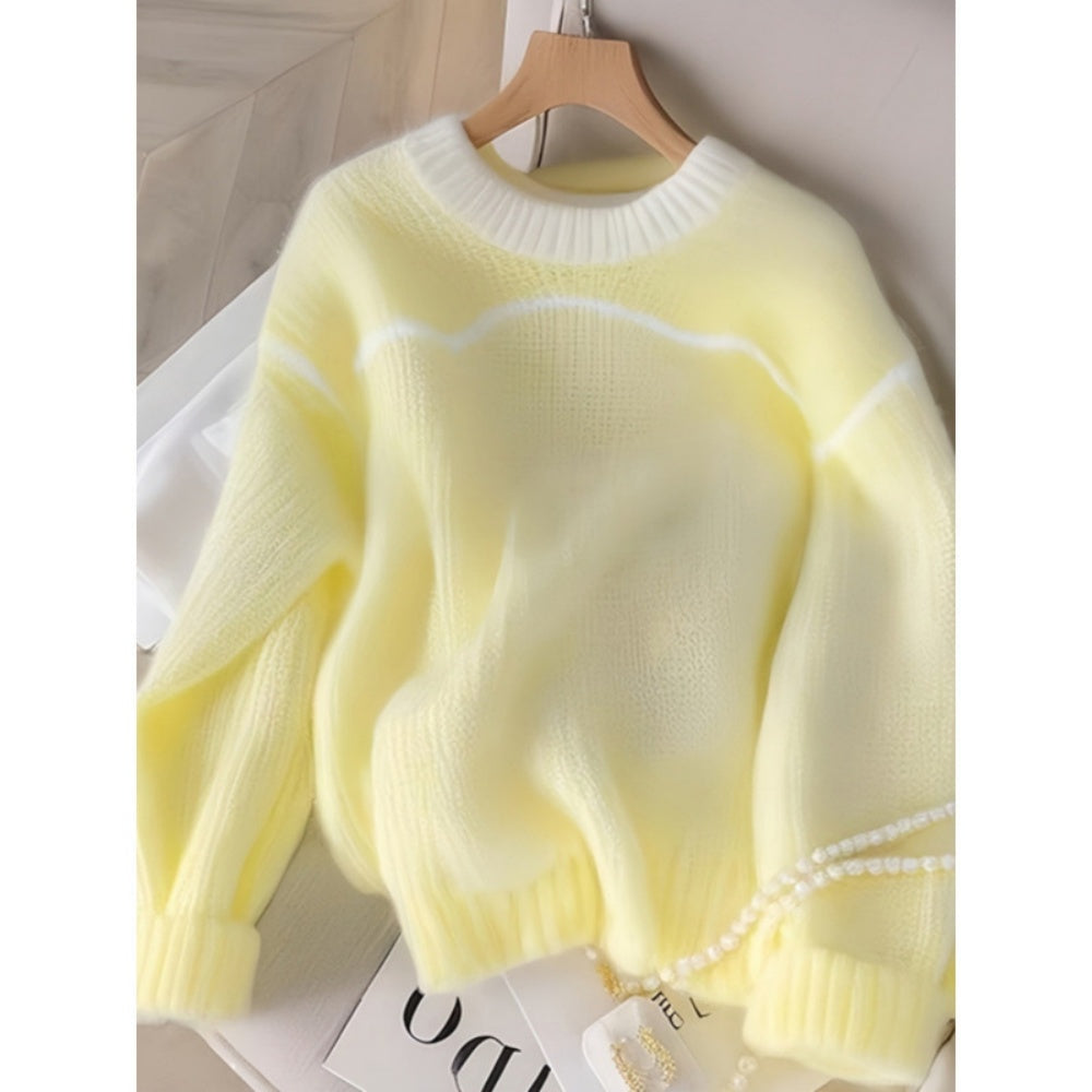 Lemon Yellow Loose Long-Sleeve Sweater for Women, Stylish Top for Autumn And Winter with a Korean Vibe