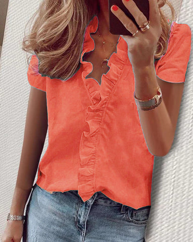 Spring and summer European and American new long-sleeved ruffle shirt women's shirt
