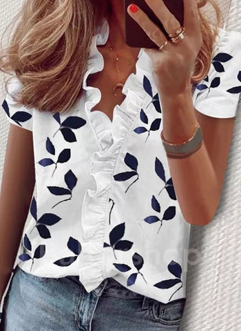 Spring and summer European and American new long-sleeved ruffle shirt women's shirt