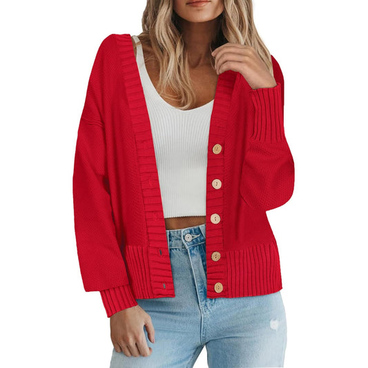 Women's Cardigan Fall Winter Open Front Oversized Button V Neck Loose Soft Knit Sweater