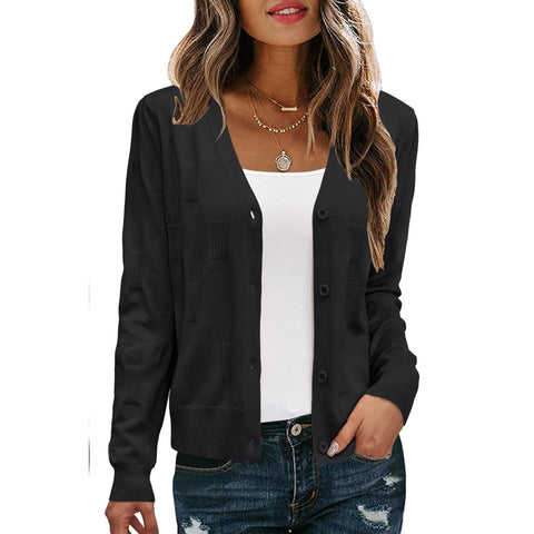 Black Women's Soft Cropped Cardigan Casual Lightweight Shrug Sweater Tops