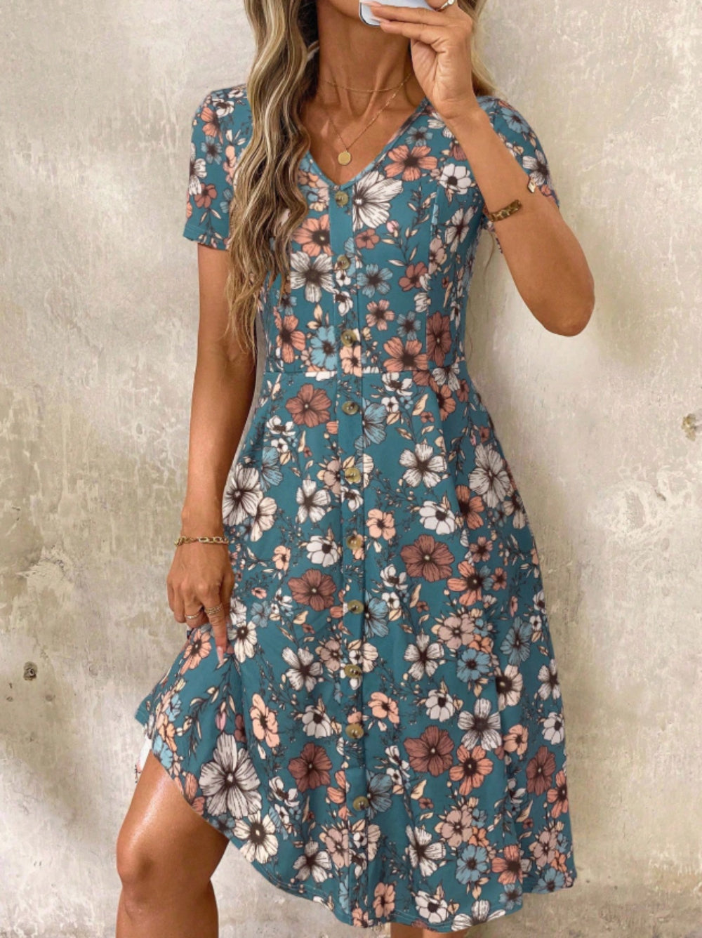 HAOIIF V-Neck Button Women Clothes Casual Dresses Plus Size