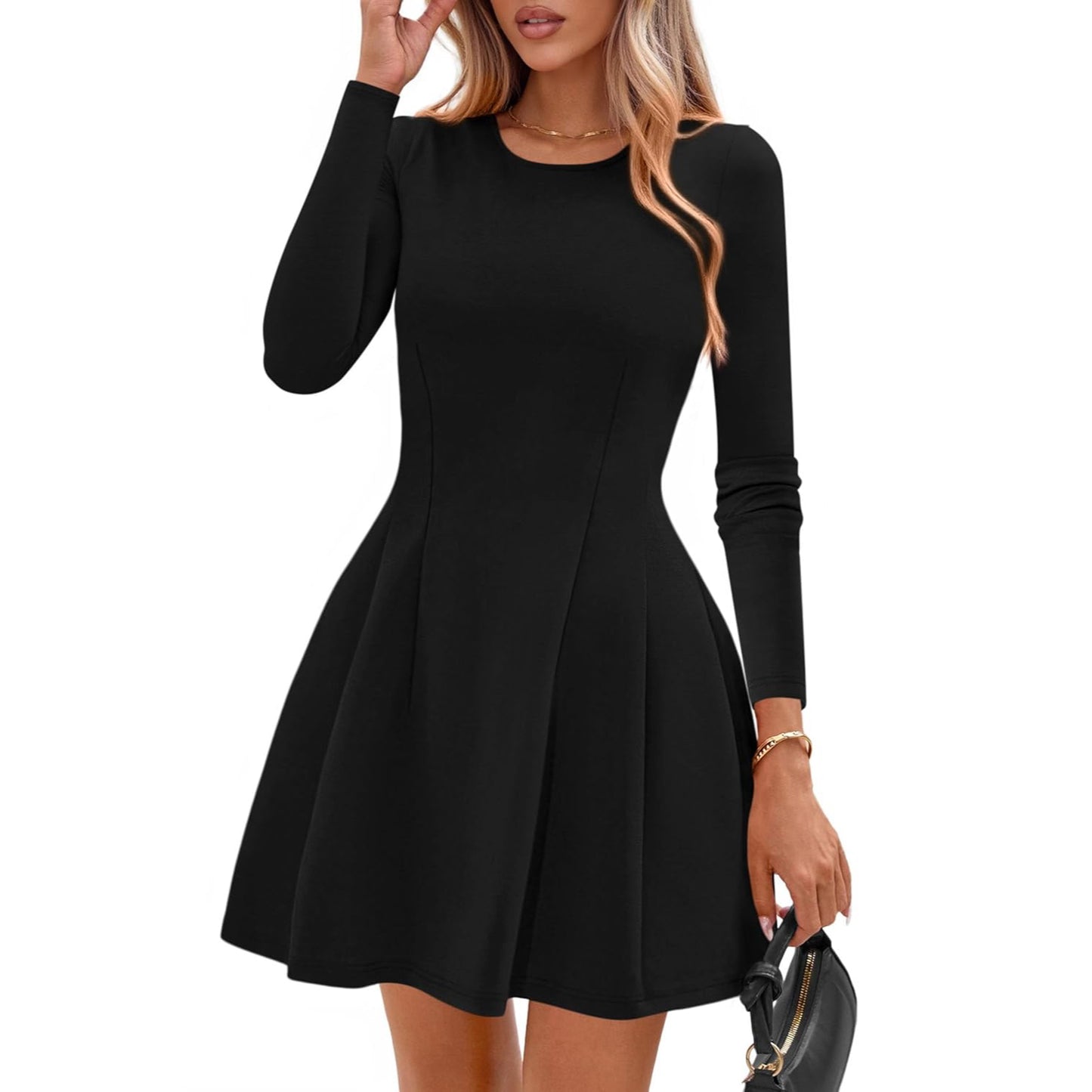Long Sleeve Fall Round Neck Knitted Ruffled Short Party Dress