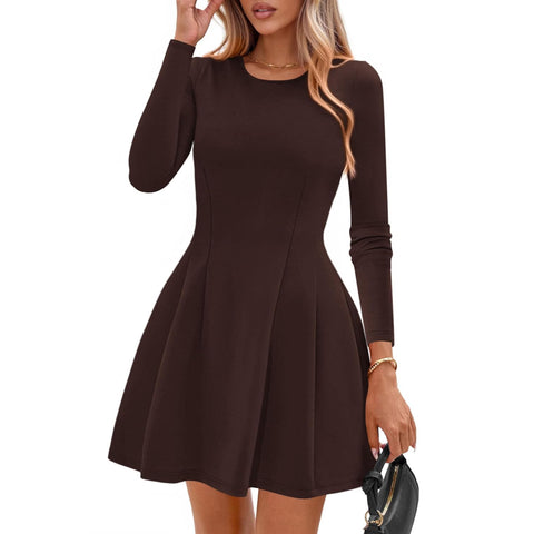 Long Sleeve Fall Round Neck Knitted Ruffled Short Party Dress
