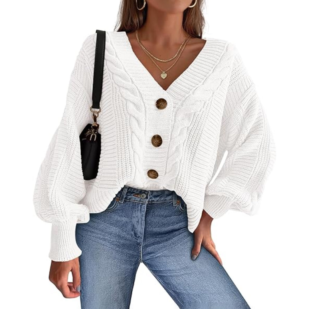 Women Fall Fashion 2025 V Neck Long Sleeve Chunky Cable Knit Sweaters