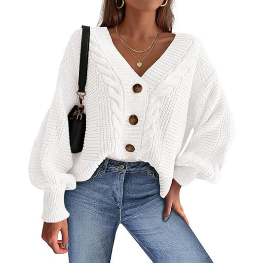 Women Fall Fashion 2025 V Neck Long Sleeve Chunky Cable Knit Sweaters