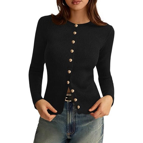 Womens 2025 Fall Cardigan Sweaters Lightweight Long Sleeve Button up Ribbed Knit Tops