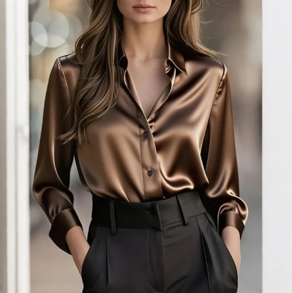 Women'S Elegant Office Blouse Long Sleeve Button Front Shirt