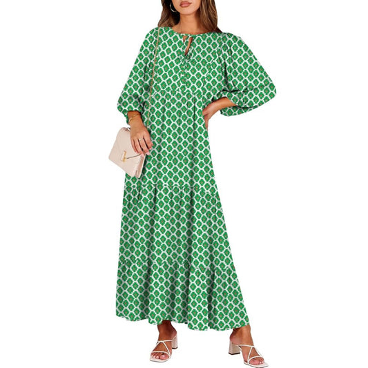 Womens Boho Maxi Dresses 2025 Summer V Neck Puff Sleeve Floral Flowy Swing Casual Long Dress