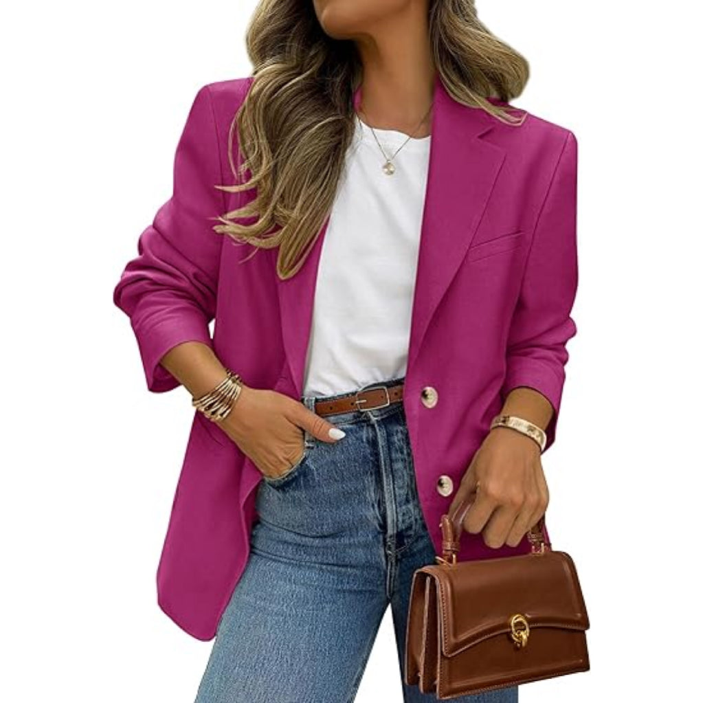 Women Business Casual Long Sleeve Lapel Open Front Suit Jacket