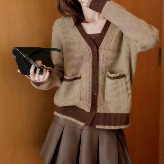 Women's Contrast Trim Dual Pocket Cardigan Autumn/Winter