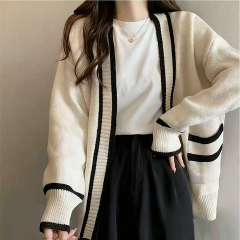Contrast Trim Drop Shoulder Duster Cardigan Long Sleeve Tops